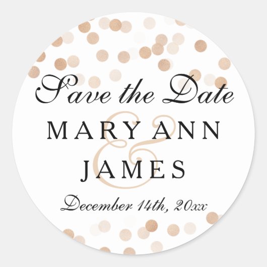 Bruiloft Bewaar de datum Koper Folie Glitter Light Ronde Sticker (Voorkant)