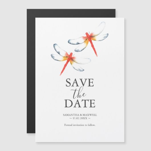 Bruiloft Bewaar de datum Magneten Rode Dragonfly (Voorkant / Achterkant)