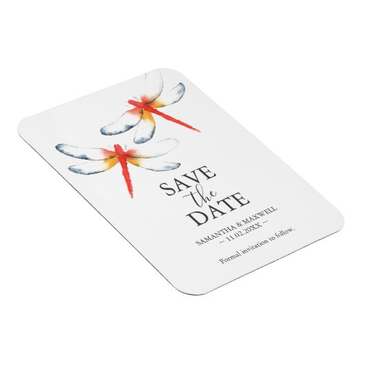 Bruiloft Bewaar de datum Magneten Rode Dragonfly (Rechterzijde)