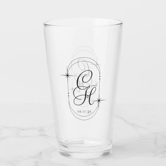 Bruiloft Bewaar de datum Monogram Boho Script Zwar Glas (Achterkant)