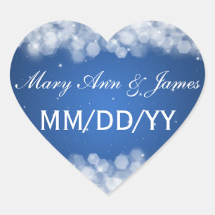 Bruiloft Bewaar de datum Party Sparkle Blue Hart Sticker