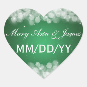 Bruiloft Bewaar de datum Party Sparkle Emerald Gre Hart Sticker
