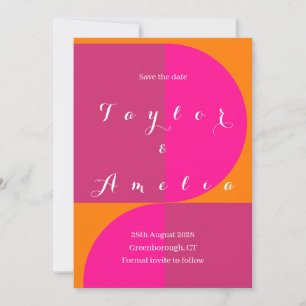 Bruiloft Bewaar de datum Retro Abstract Roze Sinaa Save The Date
