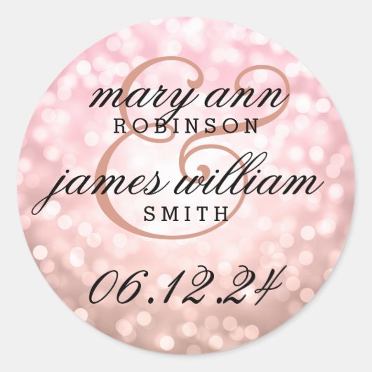 Bruiloft Bewaar de datum Roos Blush Pink Lights Ronde Sticker (Voorkant)