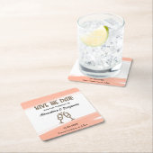 Bruiloft Bewaar de Datum Uitnodiging Roze Personal Vierkante Kartonnen Onderzetter (Insitu)