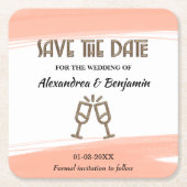 Bruiloft Bewaar de Datum Uitnodiging Roze Personal Vierkante Kartonnen Onderzetter (Voorkant)