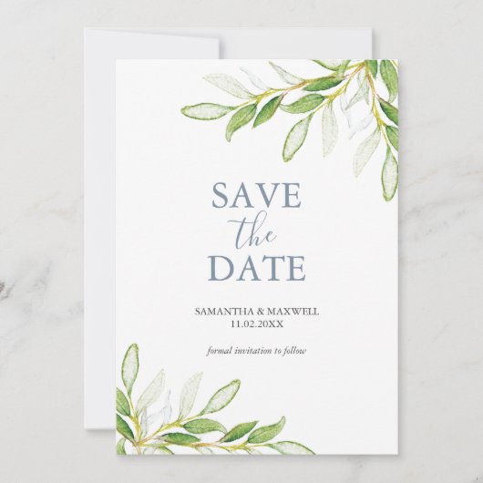 Bruiloft Bewaar de datum Uitnodigingen Botanisch (Voorkant)