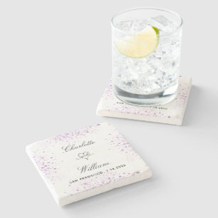 Bruiloft bewaar de datum violet glitter namen stenen onderzetter