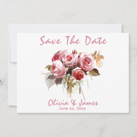 Bruiloft Bewaar de datum Zacht Roze Antiek Rozen Kaart (Voorkant)