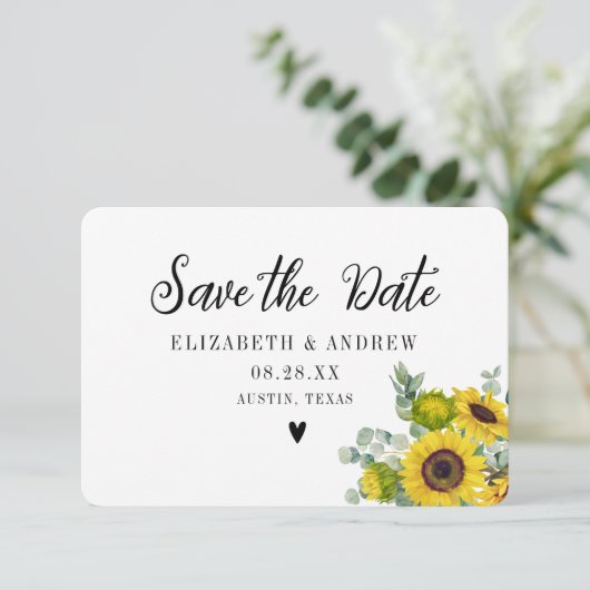 Bruiloft Bewaar de datum Zonnebloem Bloemen Bedankkaart (Staand voorkant)