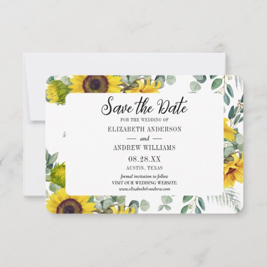 Bruiloft Bewaar de datum Zonnebloem Bloemen Bedankkaart (Achterkant)