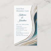 Bruiloft Bewaar onze Datum- Modern Blauw en Goud- Visitekaartje (Voorkant)