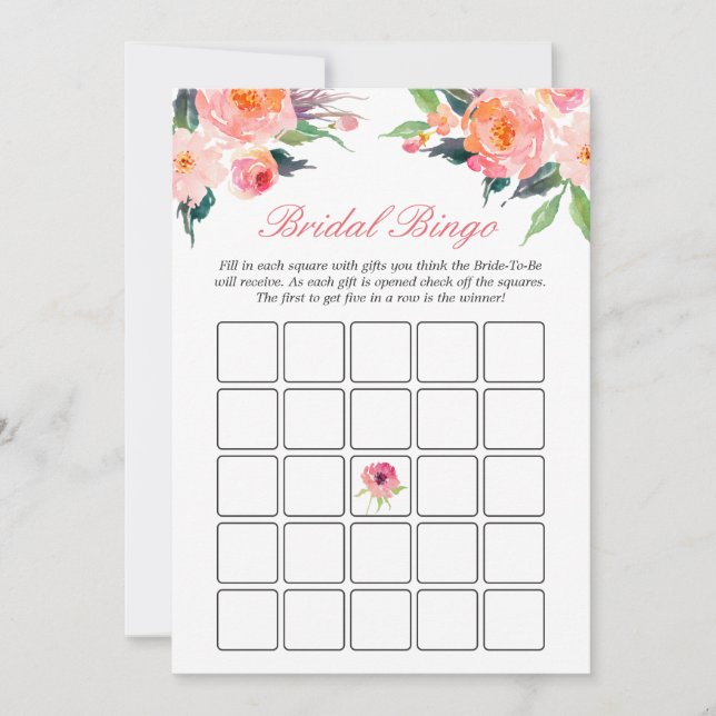 Bruiloft Bingo Spel Moderne Waterverf Bloemen (Voorkant)