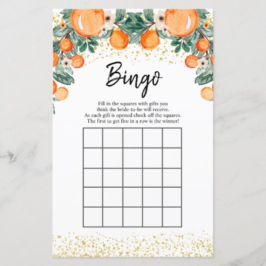 Bruiloft Bingo Spellen van Orange main squeeze (Voorkant)