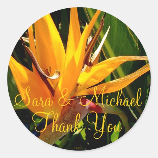 Bruiloft Bird of Paradise Thank You Label (Voorkant)