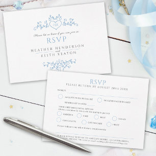 Bruiloft blad lijn art monogram blauwe maaltijd br RSVP kaartje