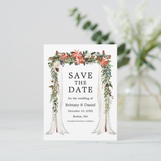 Bruiloft Bladerdak Winter Bloemen Save The Date Aankondigingskaart (Staand voorkant)