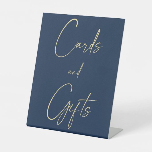 Bruiloft Blauw en Goud Kaarten & Cadeaus Pedestal Reclamebord Met Voetstuk (Voorkant)