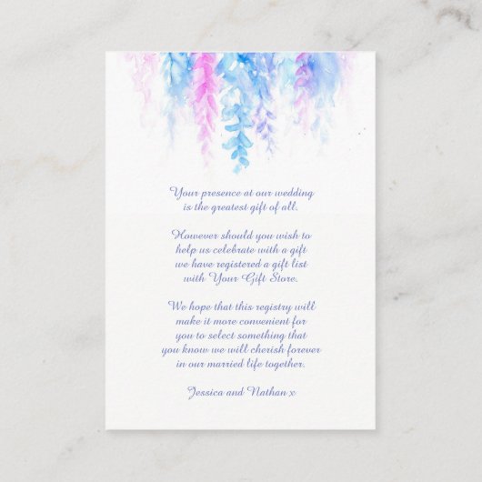 Bruiloft blauwe bloem cascade cadeau register kaar informatiekaartje (Achterkant)