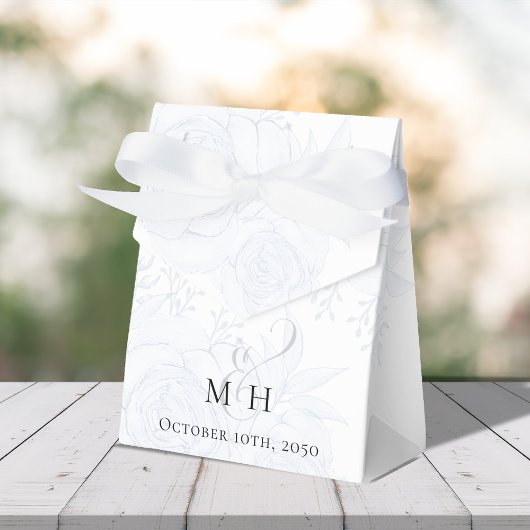 Bruiloft Blauwe Bloemen Botanisch Blauw Script Bedankdoosjes