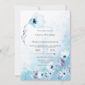 Bruiloft | Bleke blauwe Waterverf Anemone Garden Kaart (Voorkant)
