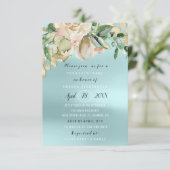 Bruiloft bloem brunch spark goud blauw kaart (Staand voorkant)