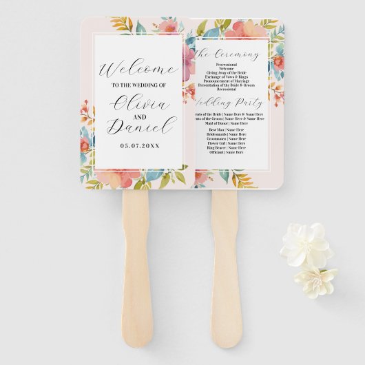 Bruiloft Bloem Hand Fan Modern Florals Programma Handwaaier (Voorkant en achterkant)