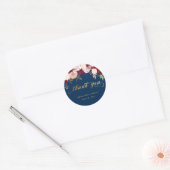 Bruiloft Bloemen Dank u Gold Navy Bourgondië Ronde Sticker (Envelop)
