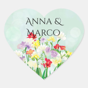 Bruiloft bloemenuitnodiging hart sticker