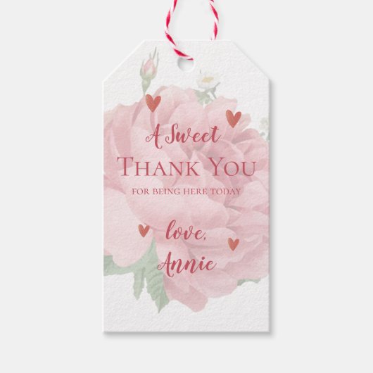 Bruiloft bloemige mooie roze dank je wel cadeaulabel (Voorkant)