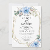 Bruiloft | Blue Peony Waterverf Flowers Kaart (Voorkant)