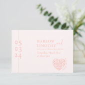 Bruiloft blush roze haard QR code bijsluiter kaart (Staand voorkant)