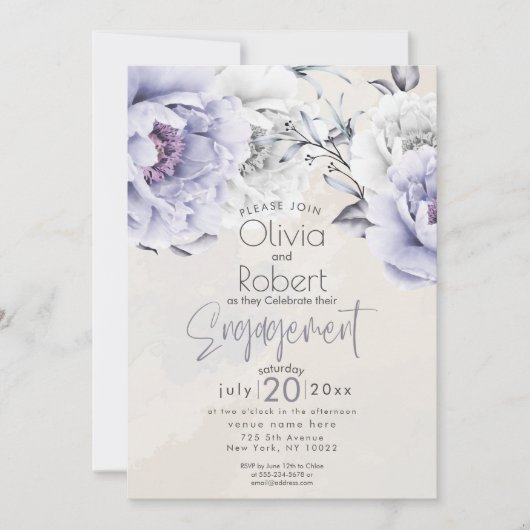 Bruiloft | Boho Rustic Lila en Alabaster Peony Kaart (Voorkant)