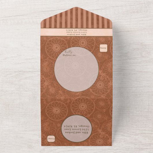 Bruiloft Boho Sinaasappel & Bruin Geometrische Str All In One Uitnodiging (Buitenkant)