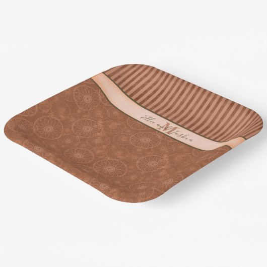 Bruiloft Boho Sinaasappel & Bruin Geometrische Str Papieren Bordje (Gebogen)