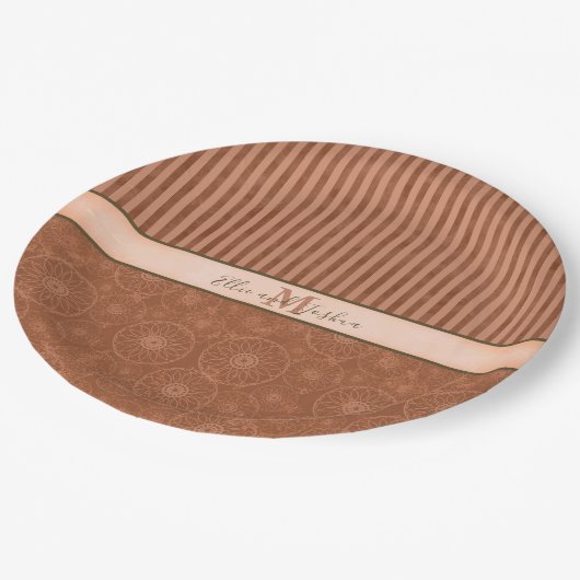 Bruiloft Boho Sinaasappel & Bruin Geometrische Str Papieren Bordje (Gekanteld)