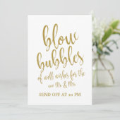 Bruiloft bord 'Bubbles Send Off' goud betaalbaar Kaart (Staand voorkant)