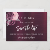 Bruiloft bordeaux roze bloemen elegant save the date (Voorkant)