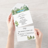 Bruiloft Bos Waterverf River Mountain Outdoors All In One Uitnodiging (Afscheurbaar)