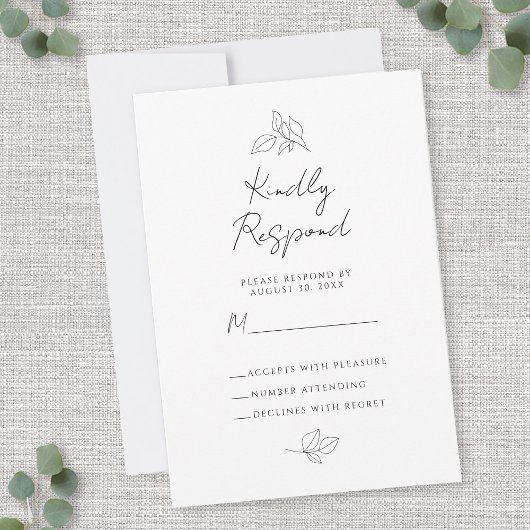 Bruiloft Botanische bladeren Zwart & Wit Behuizing RSVP Kaartje