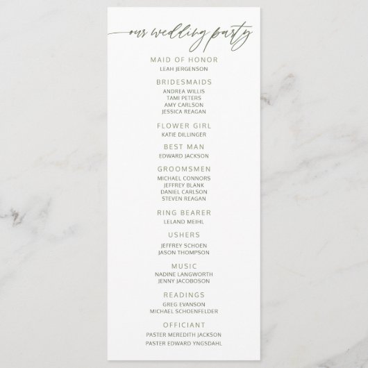 Bruiloft Botanische Waterverf groen elegant Programma (Achterkant)