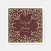 Bruiloft  Bourgogne Goud Elegant Script Servet (Voorkant)