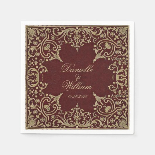 Bruiloft  Bourgogne Goud Elegant Script Servet (Voorkant)