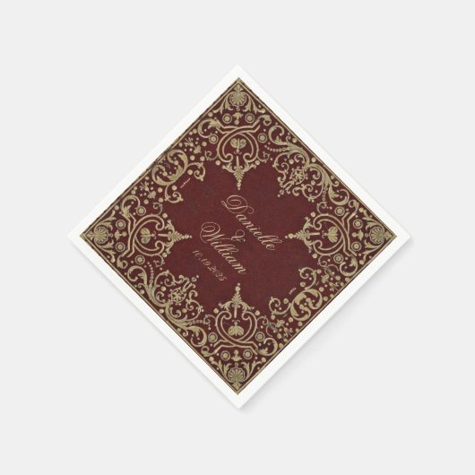 Bruiloft  Bourgogne Goud Elegant Script Servet (Hoek)