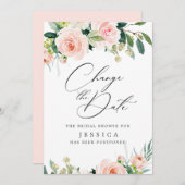 Bruiloft Bridal Shower Datum Wizigen Roze Bloemen Kaart (Voorkant / Achterkant)