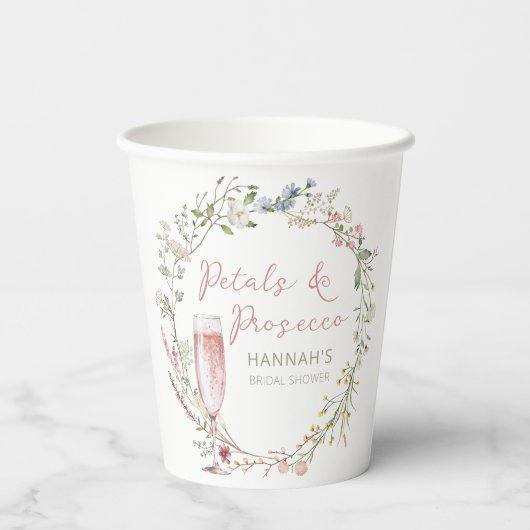 Bruiloft Bridal Shower met Bloemen en Prosecco Papieren Bekers (Achterkant)