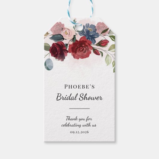 Bruiloft Bridal Shower Modern Bourgondië Roze Bloe Cadeaulabel (Voorkant)