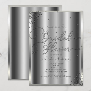 Bruiloft Bridal Shower Modern Zilveren Glans Confe Kaart
