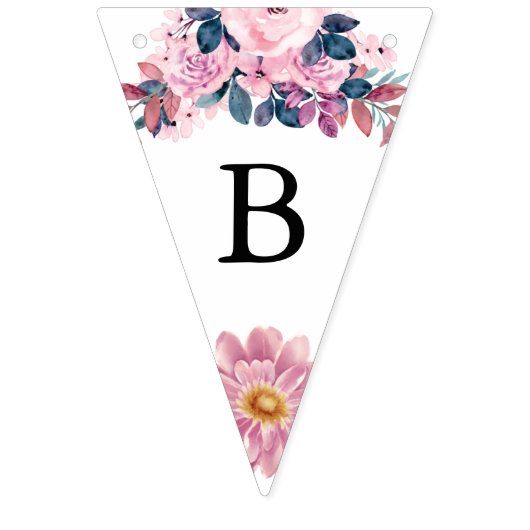 Bruiloft Bridal Shower Paars Roze Rustieke Bloeme Vlaggetjes (Tweede vlag)