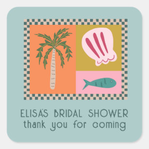 Bruiloft Bridal Shower Zeekant Soiree Modern Zacht Vierkante Sticker